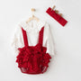 Pyjama bébé fille en velours et coton, set 3 pièces idéal pour Noël et occasions spéciales. Disponible en tailles 1-3, 3-6, 6-9 et 9-12 mois pour des fêtes confortables et stylées.