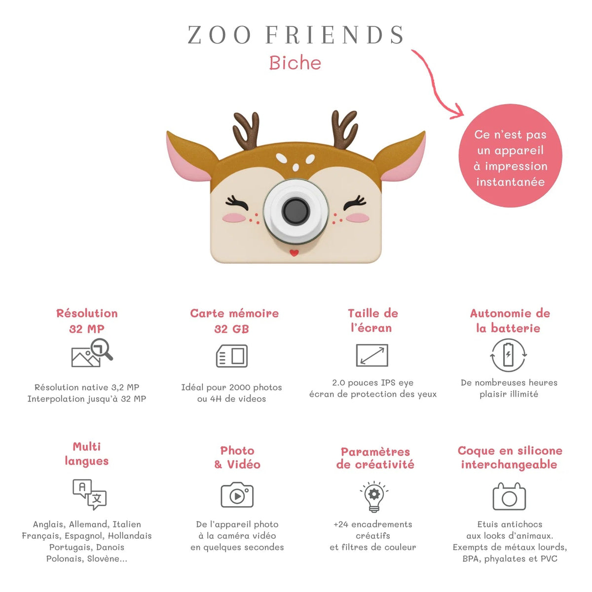 Appareil photo enfant Les Amis du Zoo – Cerf – The Zoofamily – Dès 3 ans ZOO FAMILY