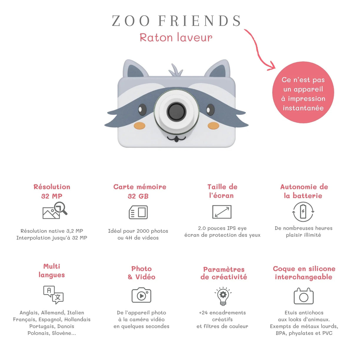 Appareil photo enfant Zoo Friends – Raton Laveur – The Zoofamily – Dès 3 ans ZOO FAMILY