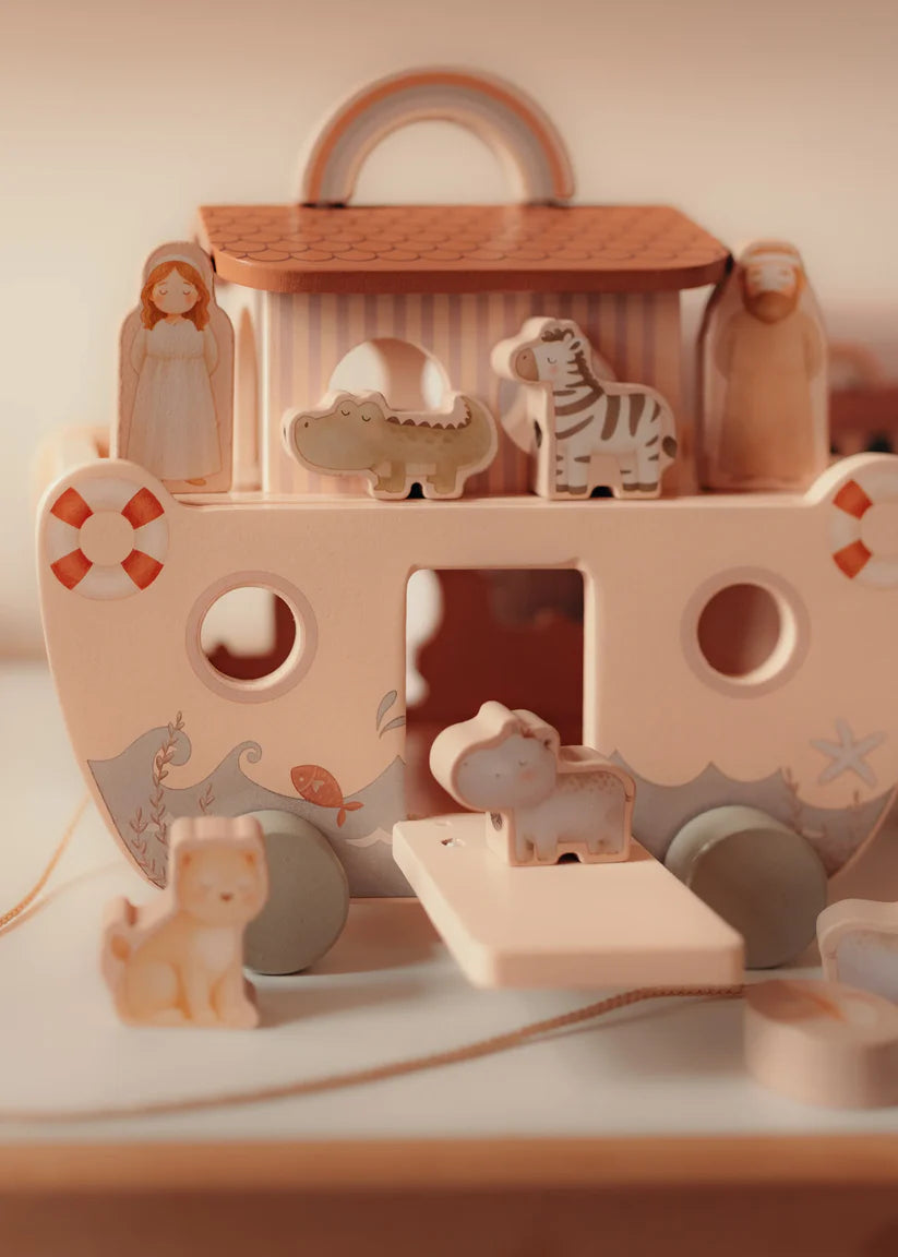 Arche de Noé en bois avec animaux – Jouet d’éveil 18 mois MRS ERTHA