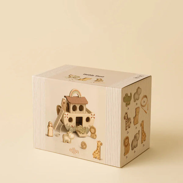 Arche de Noé en bois avec animaux – Jouet d’éveil 18 mois MRS ERTHA