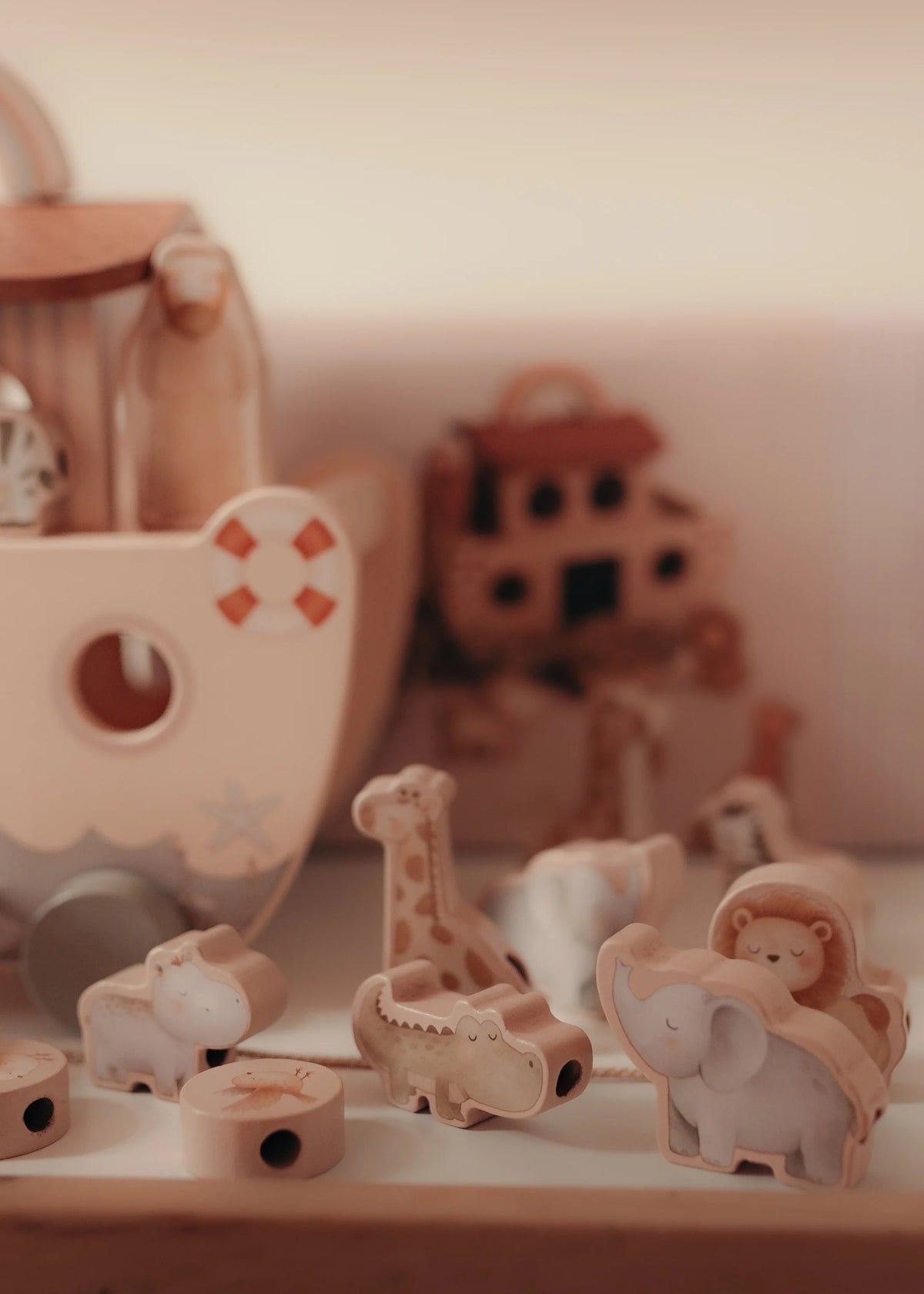 Arche de Noé en bois avec animaux – Jouet d’éveil 18 mois MRS ERTHA