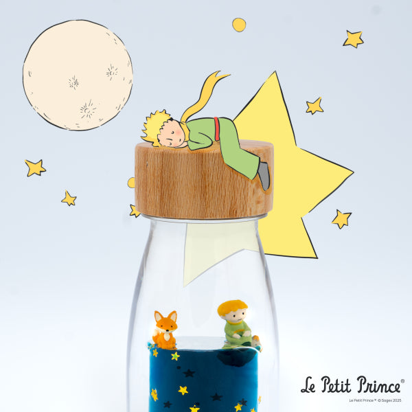Bouteille sensorielle bébé inspirée du Petit Prince. Jouet d’éveil apaisant pour stimuler la curiosité et l’observation.