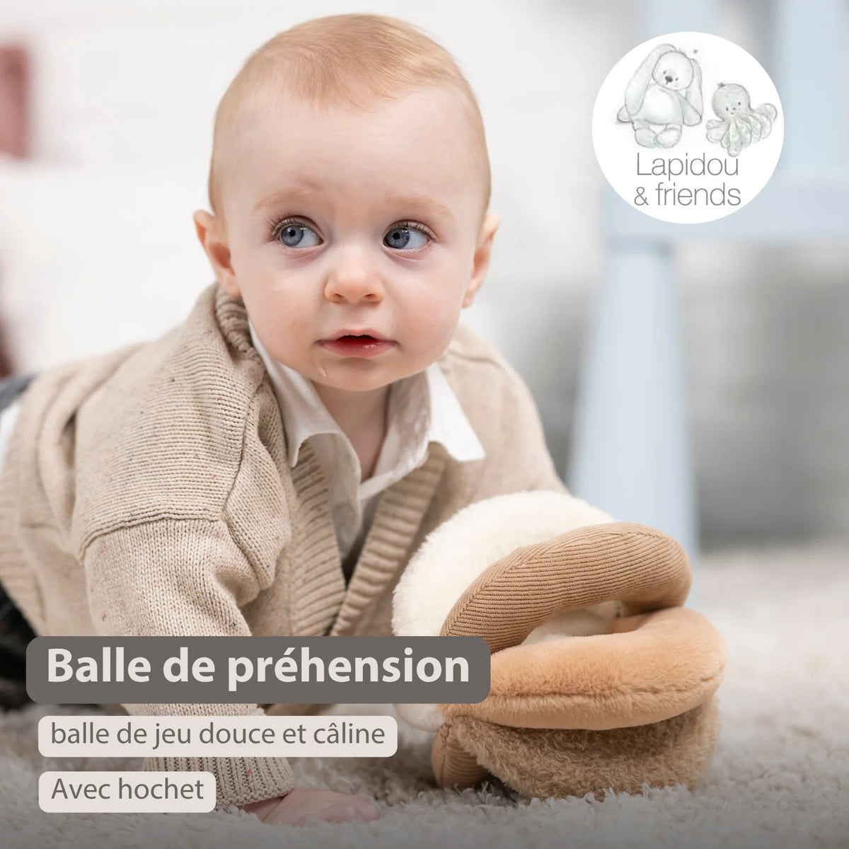 Balle d’activités Lapidou – 17 cm – Sable – Nattou NATTOU