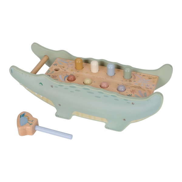 Banc à marteler crocodile en bois Safari Friends – jouet de motricité enfant