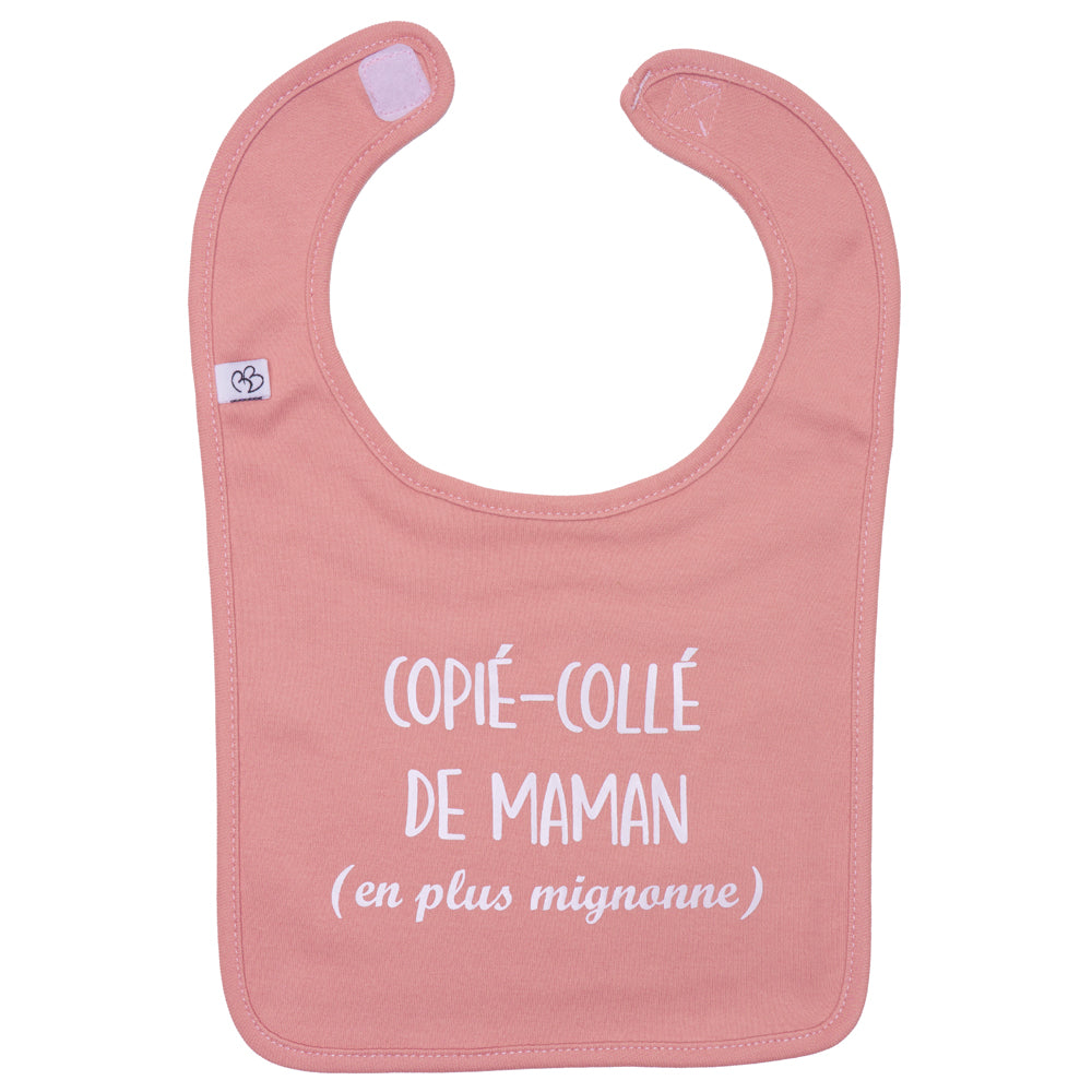 Bavoir “Copié-Collé de Maman” rose thé BB & CO