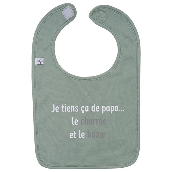 Bavoir “Je tiens ça de papa” vert de gris BB & CO