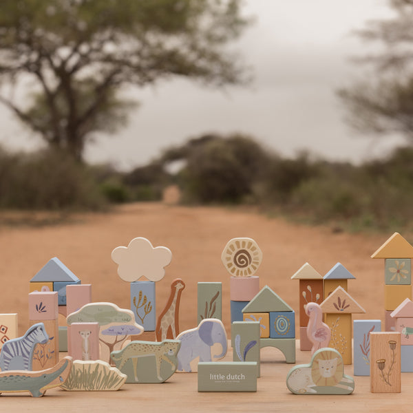 Blocs de construction en bois Safari Friends – 50 cubes en bois enfant