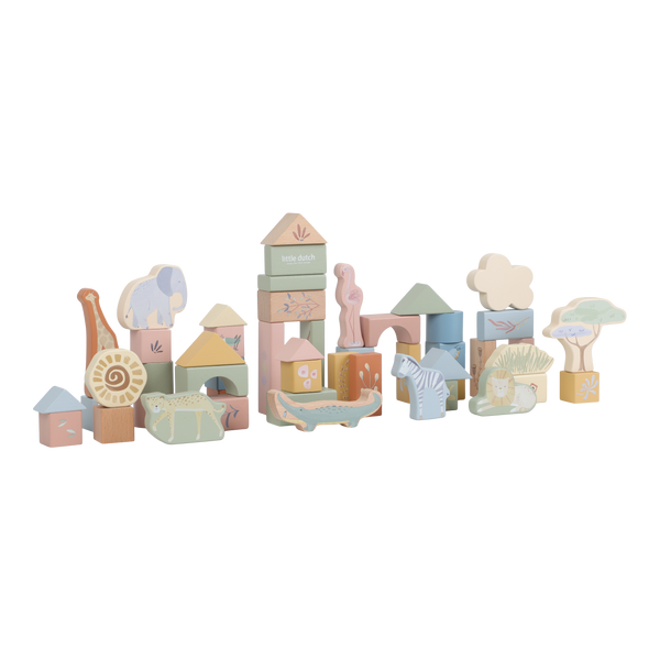 Blocs de construction en bois Safari Friends – 50 cubes en bois enfant