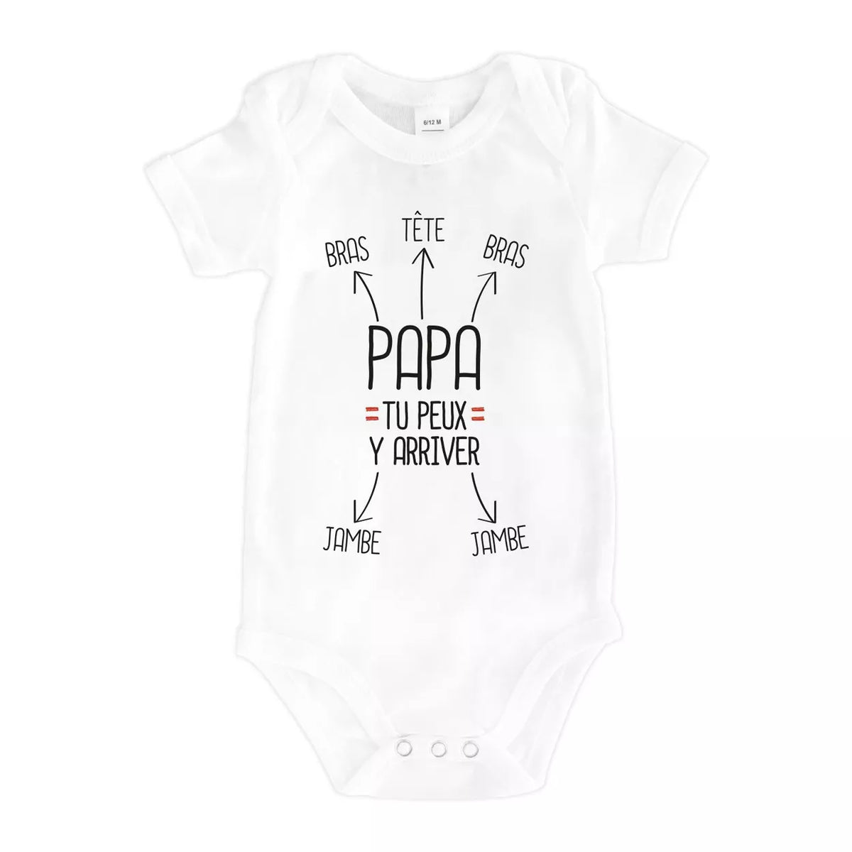 Body bébé blanc Papa tu peux y arriver en coton doux, message humour pour jeune papa