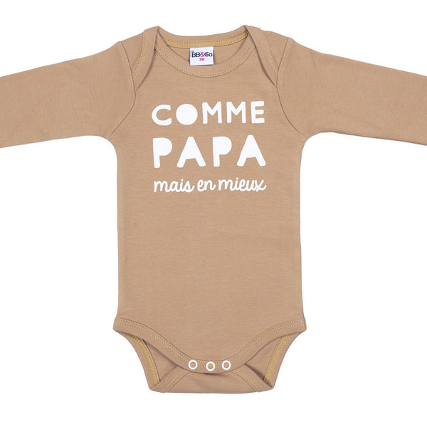 Body manches longues bébé « Comme Papa mais en mieux » – Camel – 3 mois BB & CO