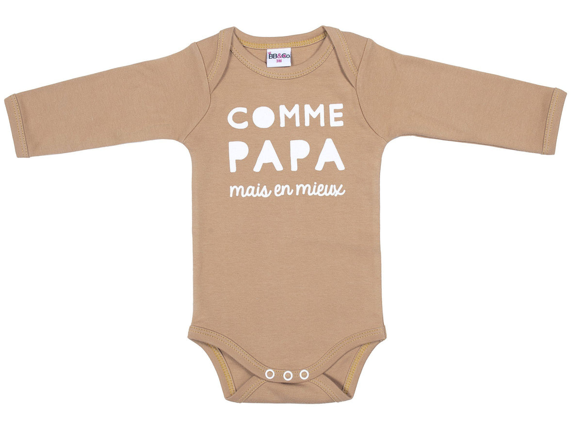 Body manches longues bébé « Comme Papa mais en mieux » – Camel – 3 mois BB & CO