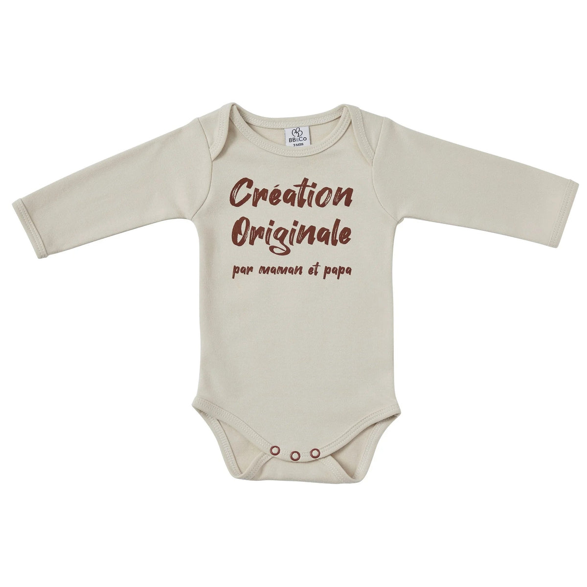 Body manches longues bébé « Création Originale » – Sable – 3 mois BB & CO
