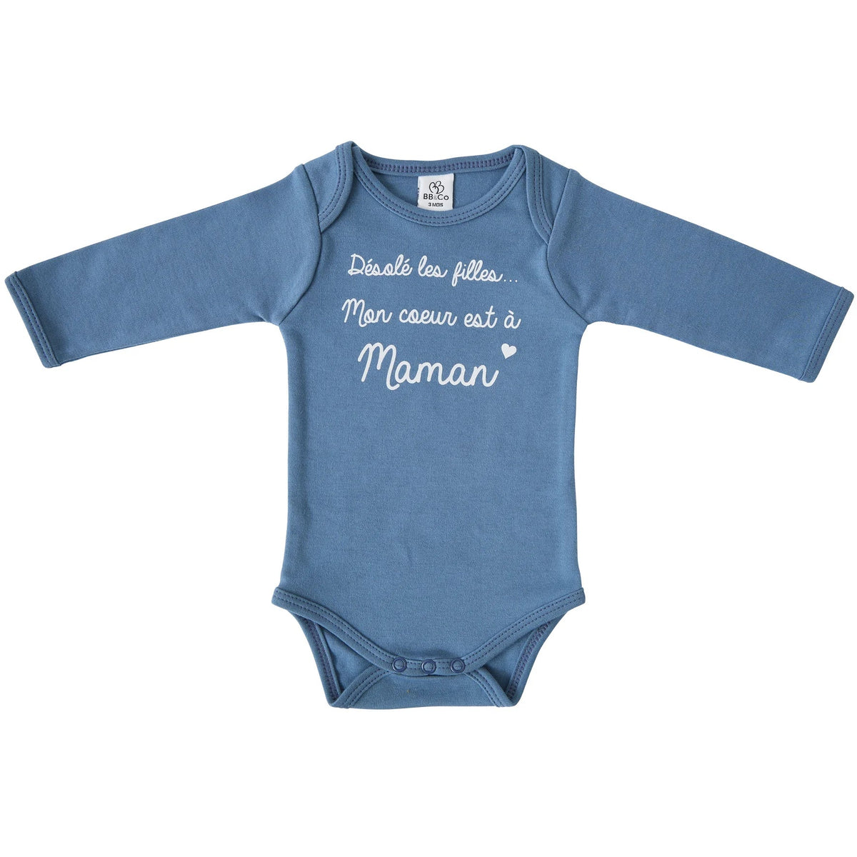 Body manches longues bébé « Mon cœur est à Maman » – Pierre Bleue – 3 mois BB & CO