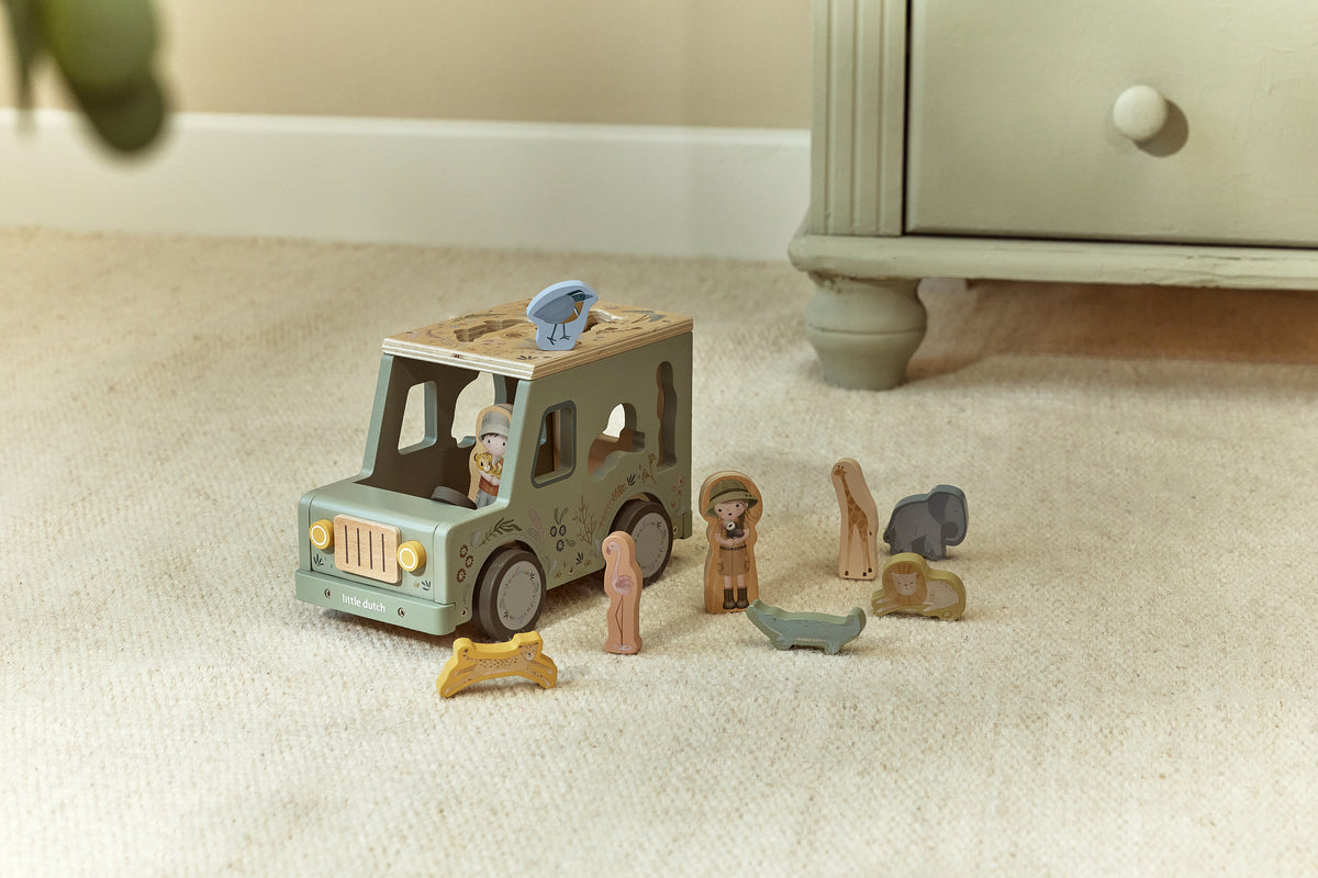 Boîte à formes voiture de safari en bois Safari Friends – jeu éducatif enfant