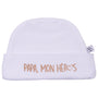 Bonnet Naissance “Papa mon héros" blanc BB & CO