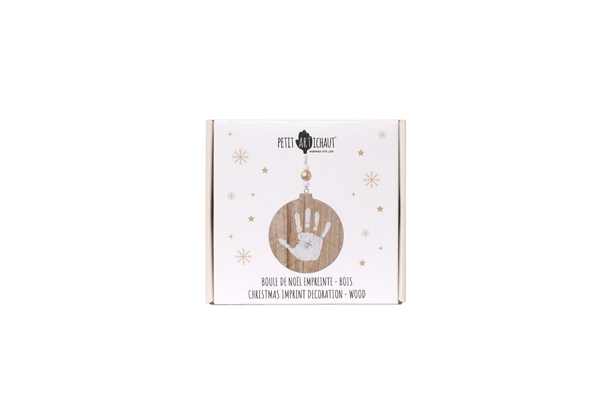 Boule de Noël empreinte bébé – Bois naturel petit artichaud