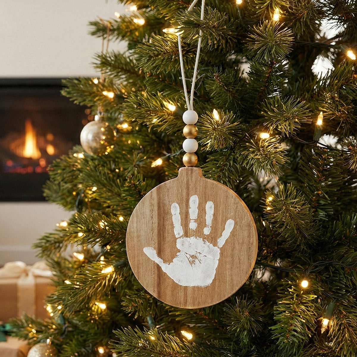 Boule de Noël empreinte bébé – Bois naturel petit artichaud