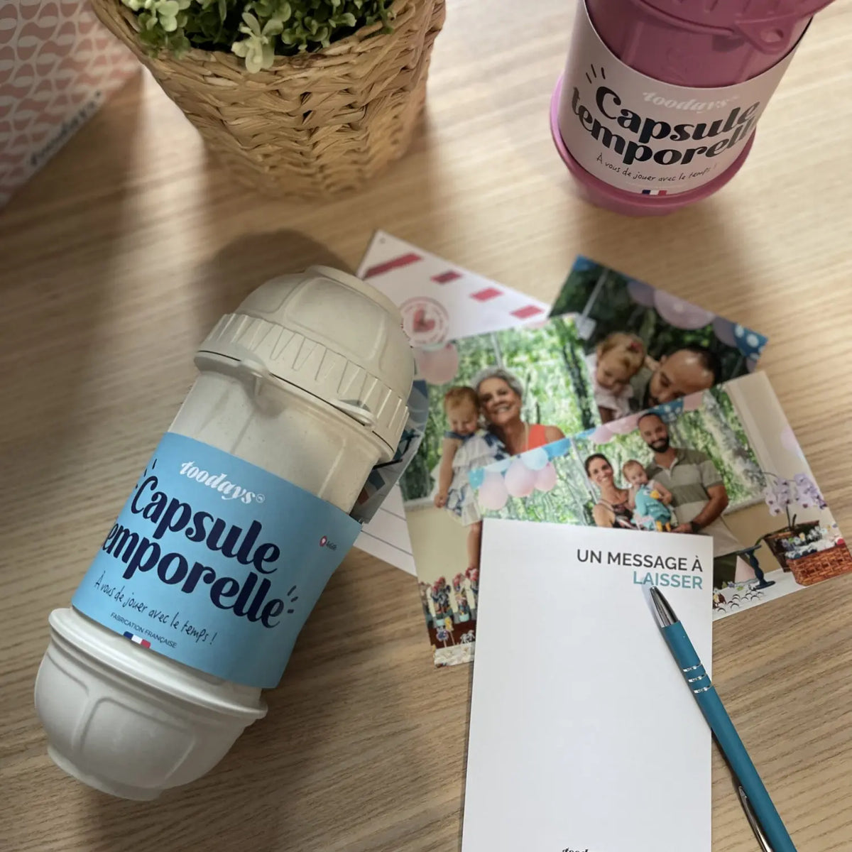 Capsule temporelle bébé bleue – Souvenirs de naissance à conserver