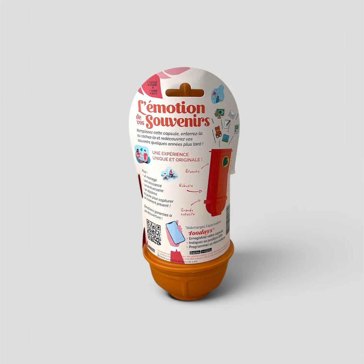 Capsule temporelle bébé orange – Souvenirs de naissance à conserver