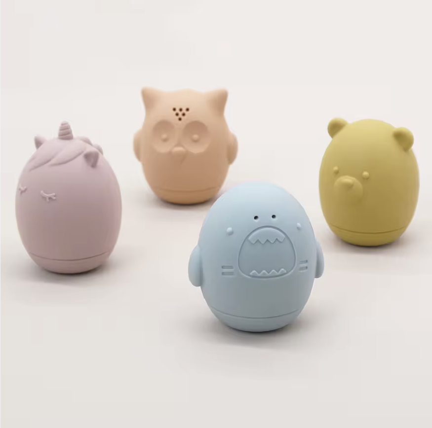 Lot de 4 jouets de bain en silicone – Licorne, Ours, Hibou et Requin