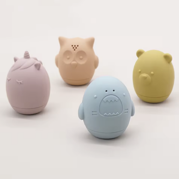 Lot de 4 jouets de bain en silicone – Licorne, Ours, Hibou et Requin