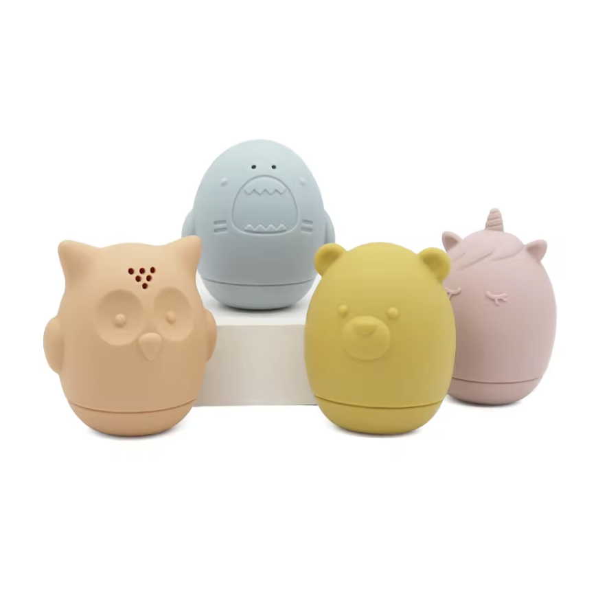 Lot de 4 jouets de bain en silicone – Licorne, Ours, Hibou et Requin