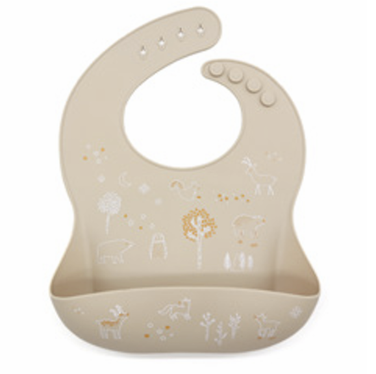 Bavoir silicone animaux de la forêt beige