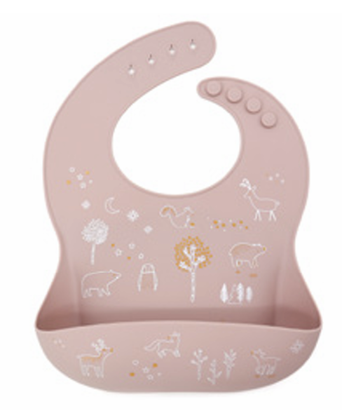 Bavoir silicone animaux de la forêt pale pink