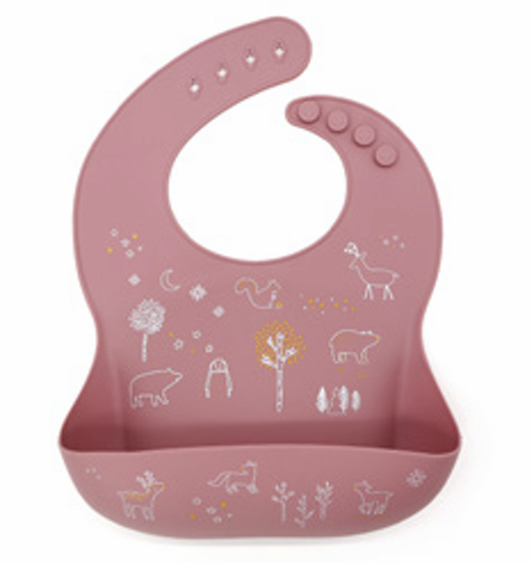 Bavoir silicone animaux de la forêt dark pink