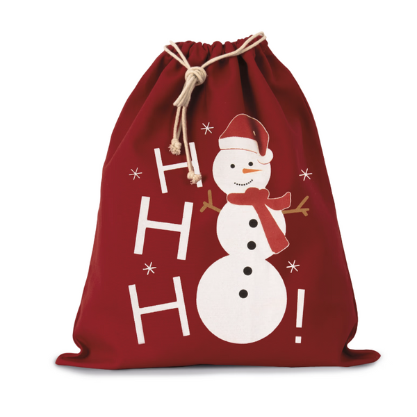 Sac coton à cordon motif bonhomme de neige rouge