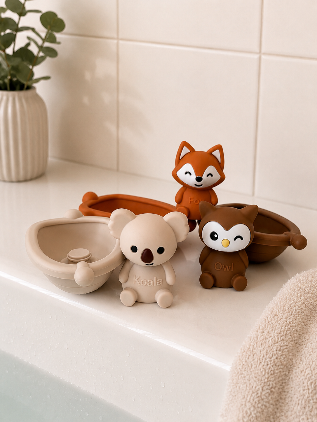 Jouets de bain bébé silicone – 3 bateaux et animaux à assembler GMLB