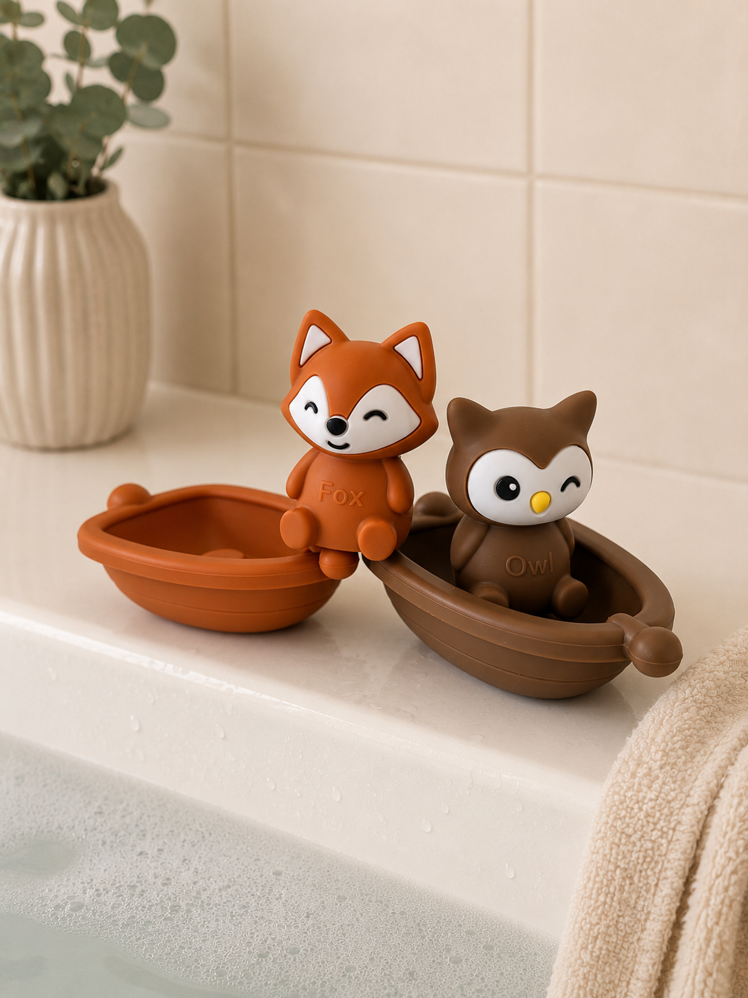 Jouets de bain bébé silicone – 3 bateaux et animaux à assembler GMLB
