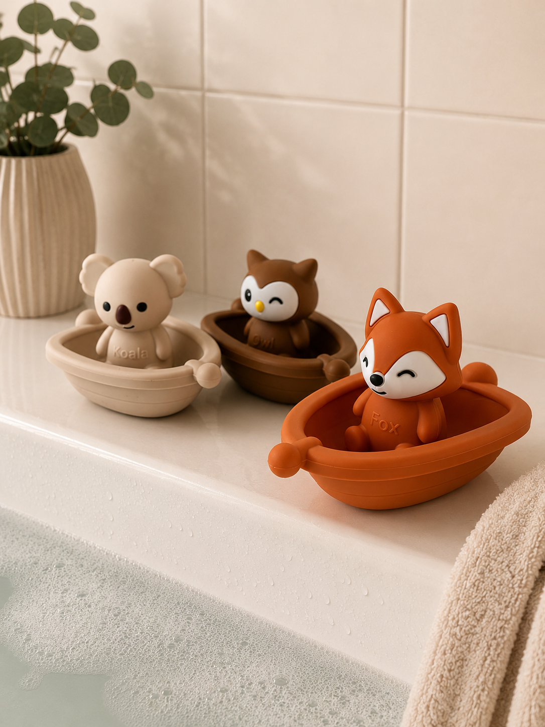 Jouets de bain bébé silicone – 3 bateaux et animaux à assembler GMLB