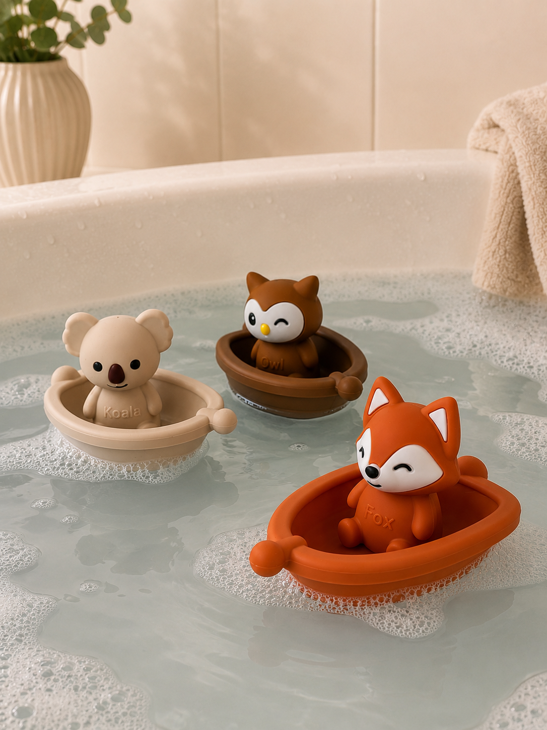 Jouets de bain bébé silicone – 3 bateaux et animaux à assembler GMLB