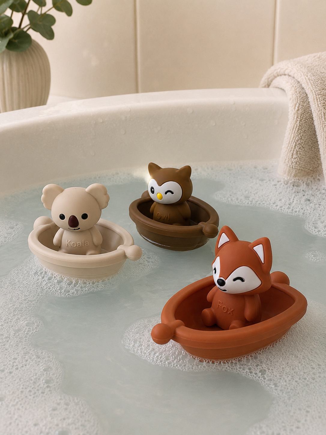 Jouets de bain bébé silicone – 3 bateaux et animaux à assembler GMLB