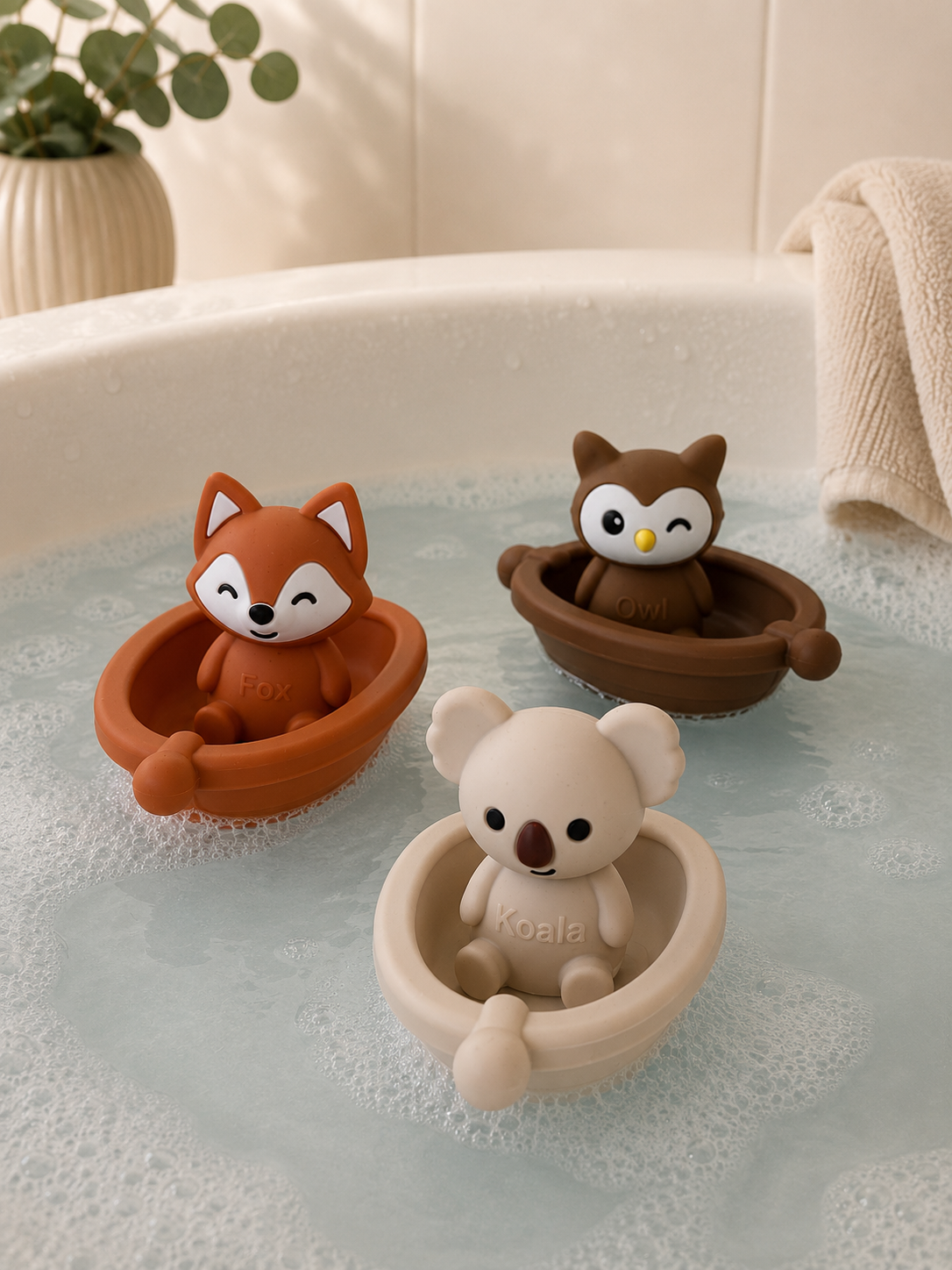 Jouets de bain bébé silicone – 3 bateaux et animaux à assembler GMLB
