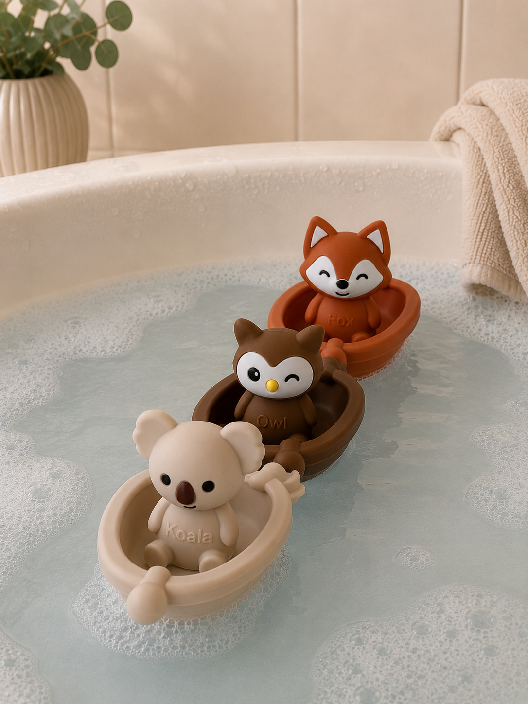 Jouets de bain bébé silicone – 3 bateaux et animaux à assembler GMLB