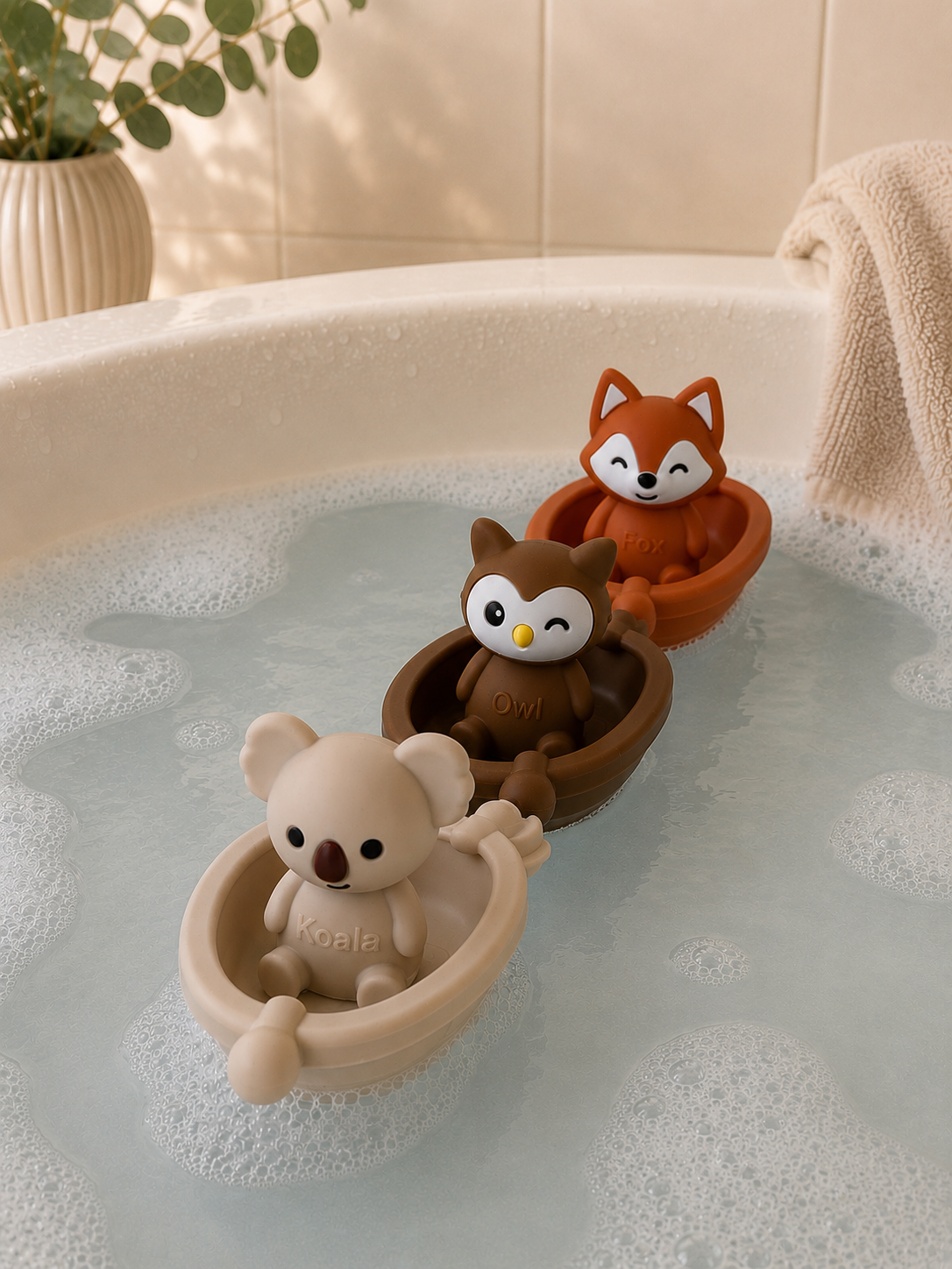 Jouets de bain bébé silicone – 3 bateaux et animaux à assembler GMLB