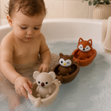 Jouets de bain bébé silicone – 3 bateaux et animaux à assembler GMLB
