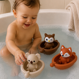 Jouets de bain bébé silicone – 3 bateaux et animaux à assembler GMLB
