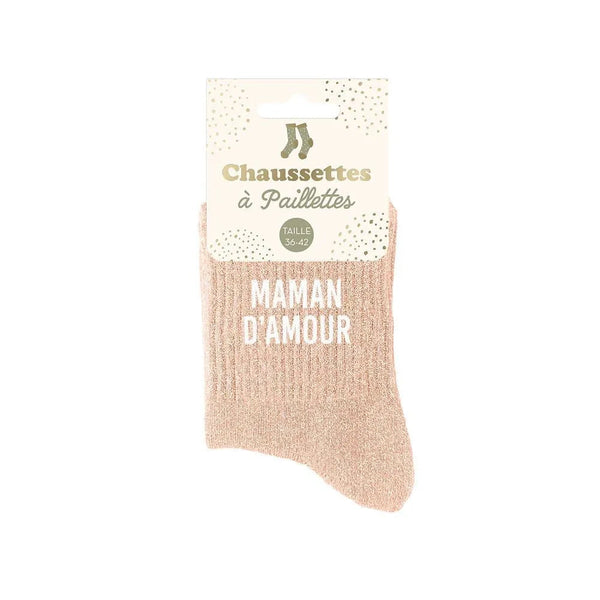 Chaussettes à paillettes « Maman d’Amour » – Taille 36-42 SAVONNERIE DE L'ILOT