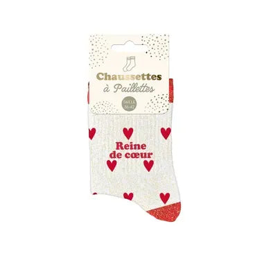 Chaussettes à paillettes « Reine de Cœur » – Beige & cœur rouge SAVONNERIE DE L'ILOT