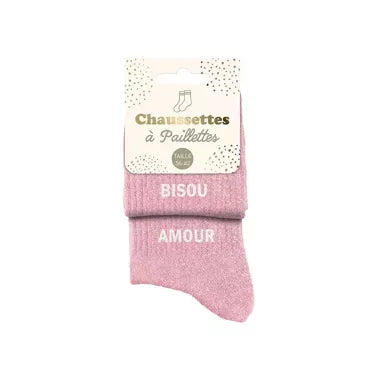 Chaussettes duo à paillettes « Bisou Amour » – Rose SAVONNERIE DE L'ILOT