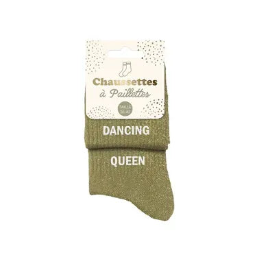 Chaussettes duo à paillettes « Dancing Queen » – Kaki SAVONNERIE DE L'ILOT
