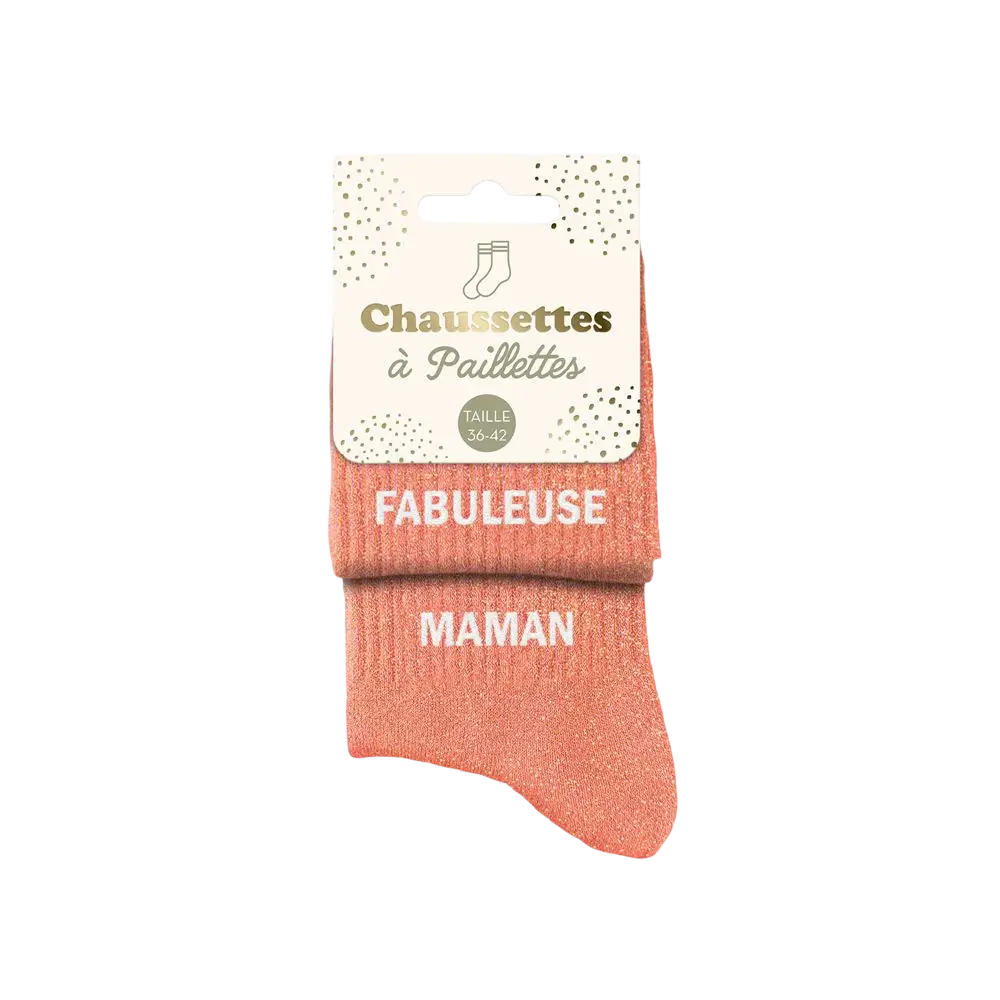 Chaussettes duo à paillettes « Fabuleuse Maman » – Corail SAVONNERIE DE L'ILOT