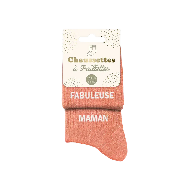 Chaussettes duo à paillettes « Fabuleuse Maman » – Corail SAVONNERIE DE L'ILOT