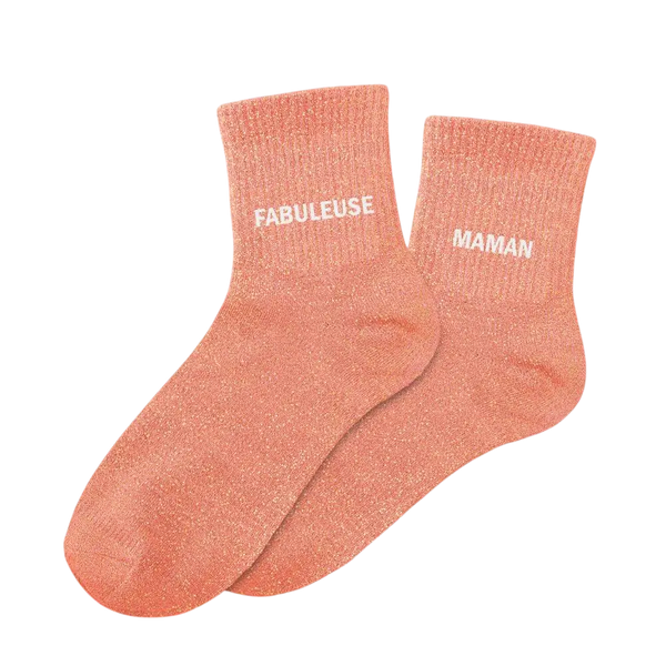 Chaussettes duo à paillettes « Fabuleuse Maman » – Corail SAVONNERIE DE L'ILOT