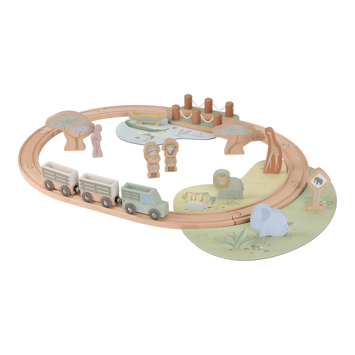 Circuit de train en bois Safari Friends – train en bois enfant