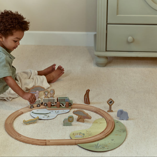 Circuit de train en bois Safari Friends – train en bois enfant